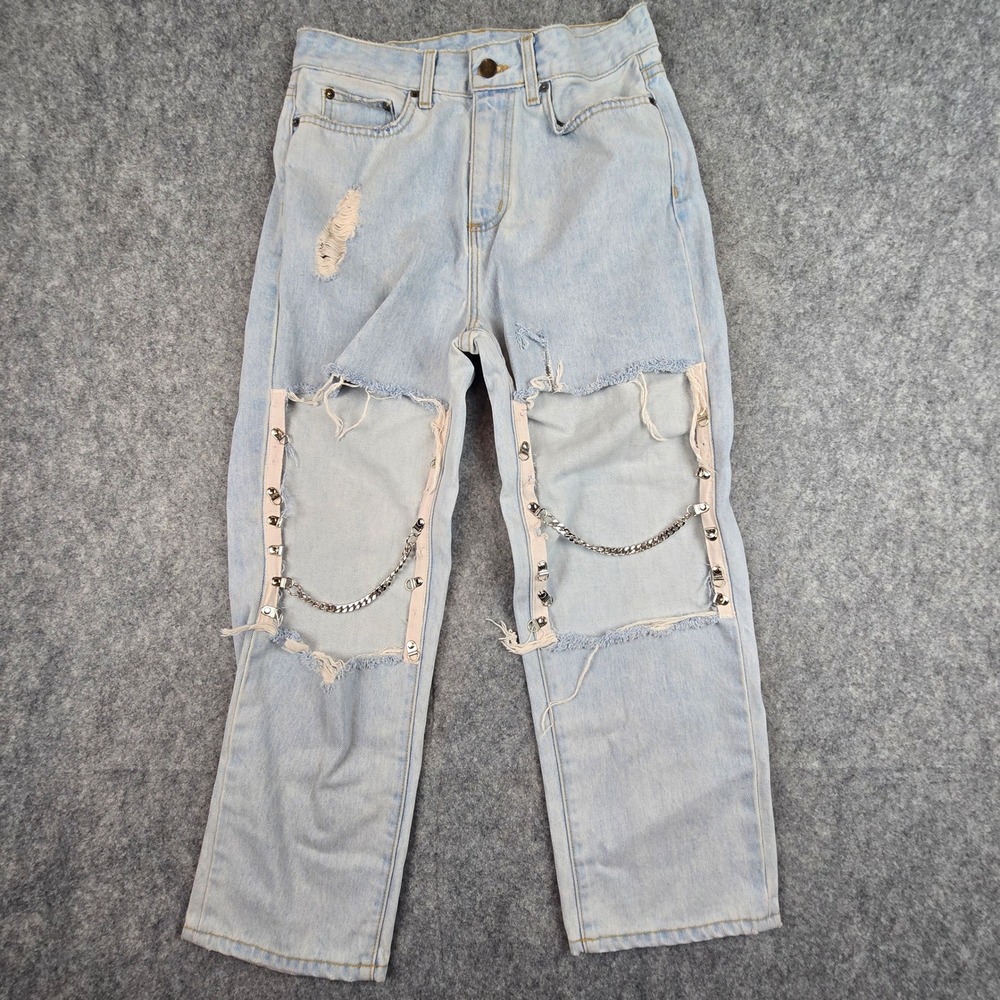 Carmar Galexia Hermia Chain Knee Cutout Straight Leg Jeans Light Wash Size 27